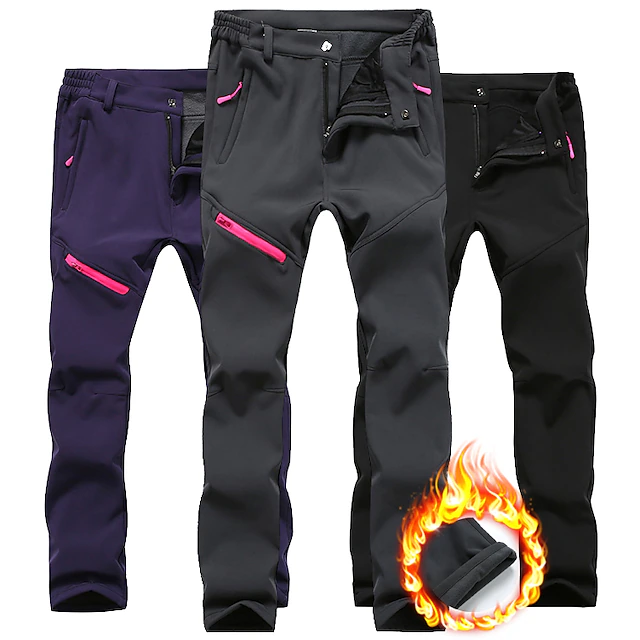 Women's Hiking Pants Trousers Fleece Lined Pants Softshell Pants Winter Outdoor Thermal Warm Windproof Multi Pockets Anti-tear Pants / Trousers Bottoms Elastic Waist Zipper Pocket Black Grey Hunting 9