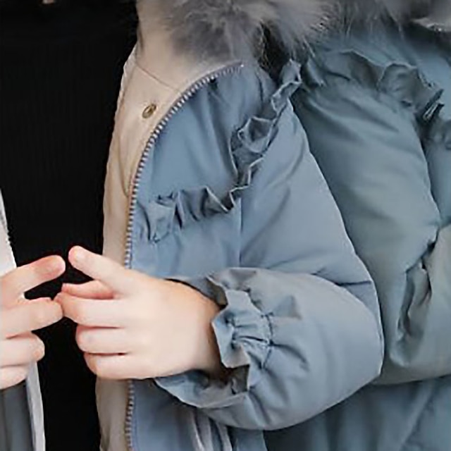 Baby & Kids Girls Clothing | Kids Girls Down Coat Long Sleeve Blue Gray Plain Pocket Fall Winter Active Street 3-12 Years / Basi