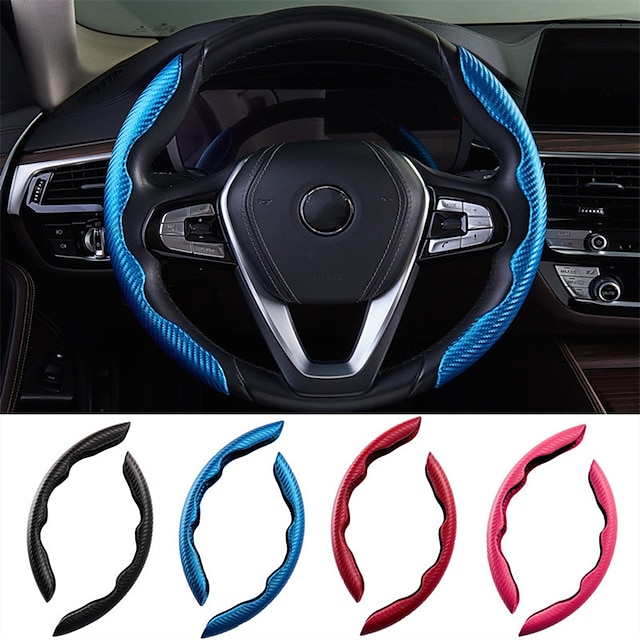 Steering Wheel Covers Carbon Fiber Pattern Steering Wheel Cover for Women&Man,Safe and Non Slip Car Accessory Blue / Blushing Pink / Black For Universal All Years