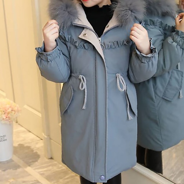 Baby & Kids Girls Clothing | Kids Girls Down Coat Long Sleeve Blue Gray Plain Pocket Fall Winter Active Street 3-12 Years / Basi