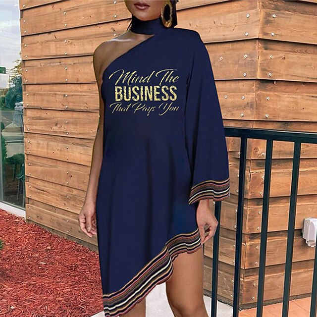 Per donna Vestito a trapezio Mini abito corto Blu marino Manica lunga A  strisce Alfabetico Stampa Autunno Primavera Monospalla All'americana  Elegante Informale 2022 S M L XL XXL del 8860837 2022 a €38.93