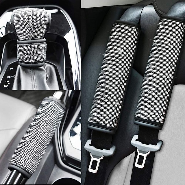  épaulettes de ceinture de sécurité en velours doux avec strass bling housses de ceinture de sécurité de voiture bling pour femmes housse de frein à main en cristal bling ring set 4 pack set universal