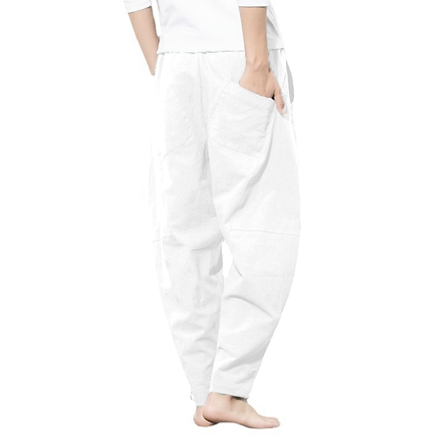 Men's Linen Pants Trousers Summer Pants Bloomers Beach Pants Pocket ...