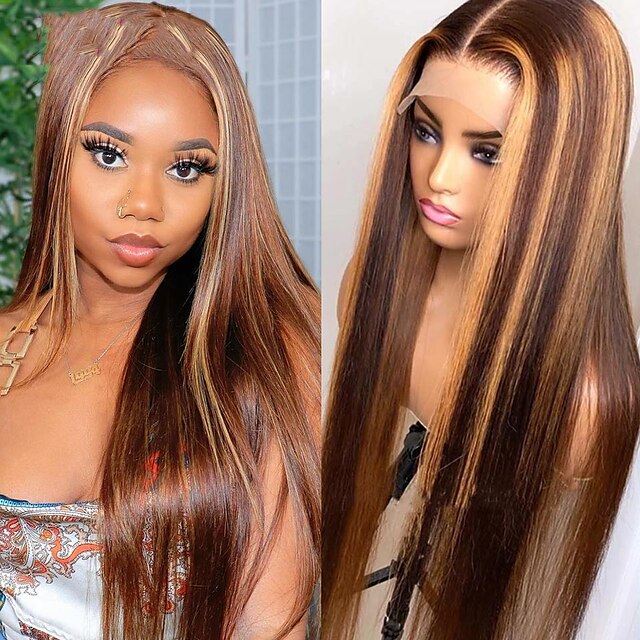 

150% 180% 13x4 Lace Highlight Lace Front Human Hair Wig 150% Honey Blonde Brown Ombre Straight Wigs For Women Pre Plucked Remy Brazilian Wigs