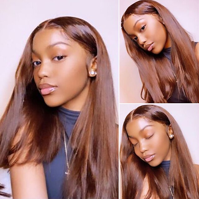 

150% 180% 13x4 Lace Brown Color Human Hair Wigs 13x4 Lace Front Wig Pre Plucked Straight Brazilian T Part Lace Wig Bleached Knot Closure Wig