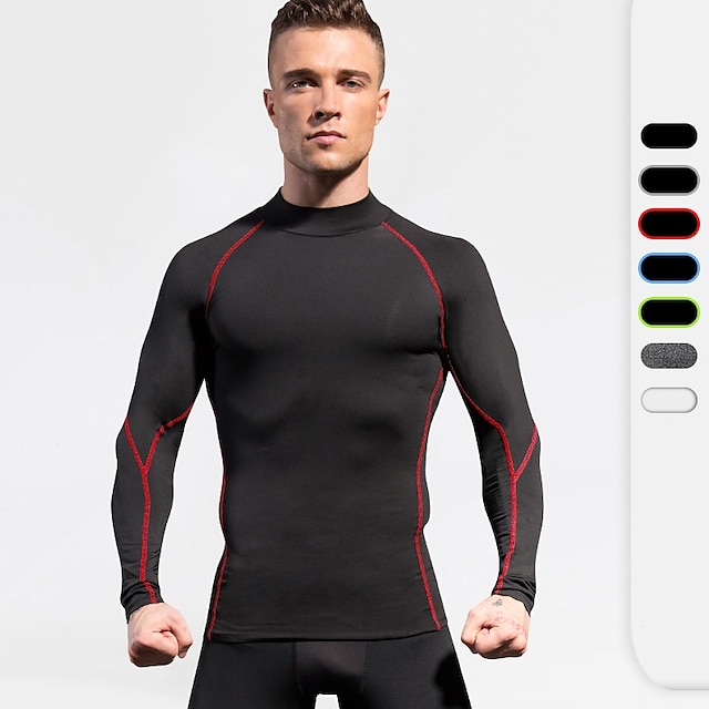 Sports & Outdoors Running, Jogging & Walking | YUERLIAN Mens Compression Shirt Yoga Top Winter Dark Grey Black / Red Fitness Gym