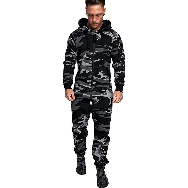 Sports & Outdoors Running, Jogging & Walking | Mens Full Zip One-piece Jumpsuit Tracksuit Sweatsuit Street Casual Winter Long Sl