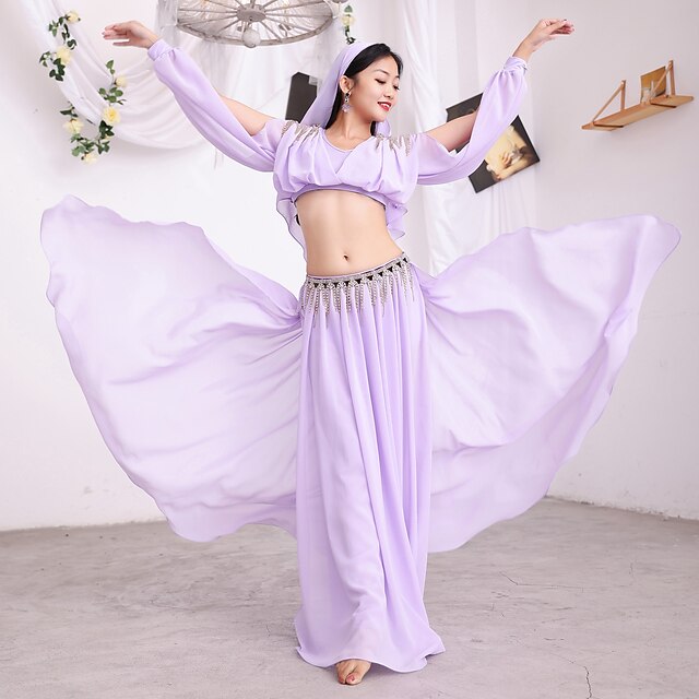 Plus Size Solid Color Belly Dancing Skirt Woman Chiffon Split Ethnic Costumes