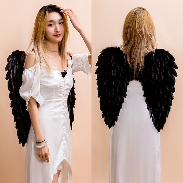  Christmas Ornaments Black White Angel Feather Wings Holiday Party Costume Cosplay Props Scene Layout Catwalk Demon Devil Wing Show Fairy Wings Cosplay Accessories