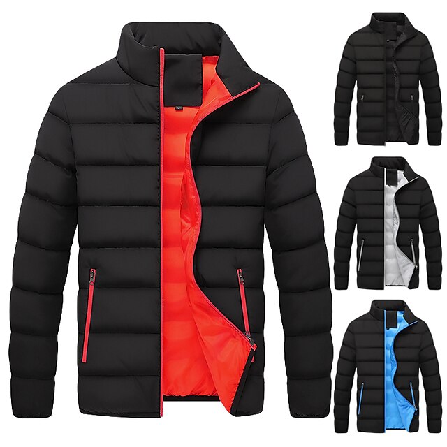  Men's Padded Jacket Quilted Puffer Jacket Winter Cotton Down Jacket Warm Trench Coat Outerwear Top Windbreaker Outdoor Windproof Lightweight Breathable Skiing Fishing Climbing Orange White Black
