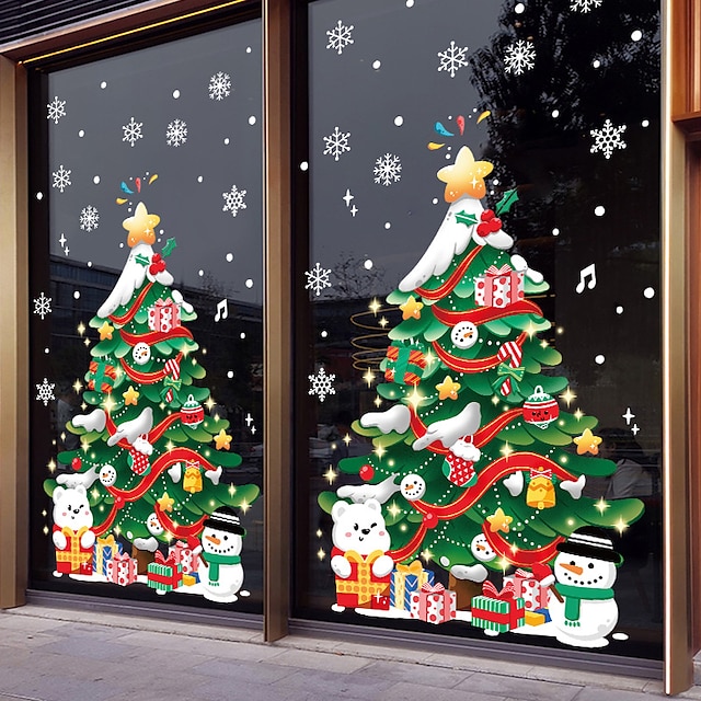  両面クリスマスの装飾 クリスマスステッカー ショッピングモールのガラス窓の装飾ステッカー クリスマスツリー 静電ステッカー 明けましておめでとうございます