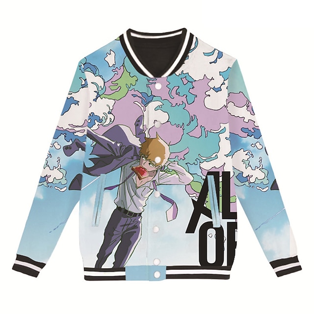  Inspireret af Mob Psycho 100 Reigen arataka Varsity jakke Polyester Anime 3D Harajuku Grafisk Frakke Til Herre / Dame