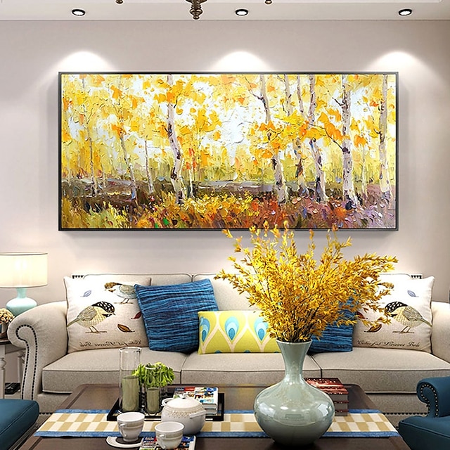 Home & Garden Wall Art | Handmade Oil Painting Canvas Wall Art Decoration Abstract LandscapePainting Yellow Maple-Leaf Forest fo