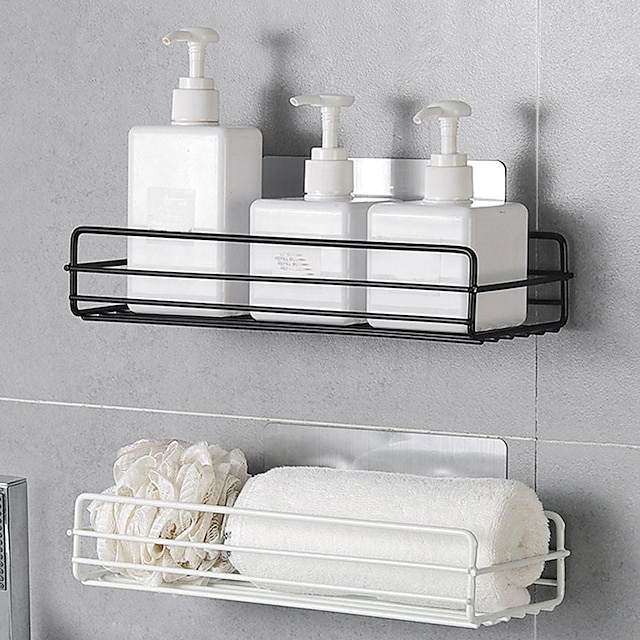  Shower Caddy Wall Mounted Bathroom Shelf Floating Shelves Shower Hanging Basket Shampoo Holders WC Accessories Kitchen Seasoning Storage Rack