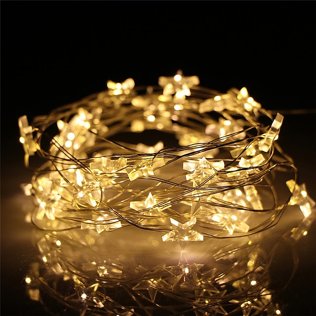  5M 2M Star Copper Wire Led String Light 50 20Leds Fairy Flexible Light For Christmas New Year Xmas Party Decoration Warm White Lighting AA Battery Power Supply
