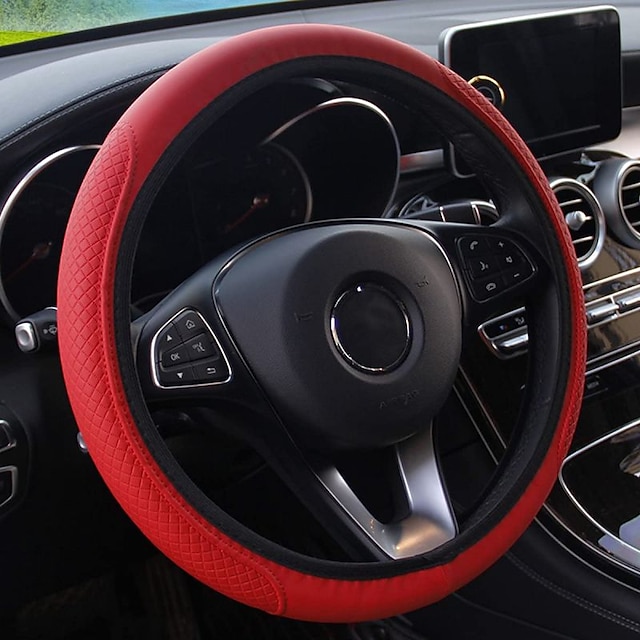  Leather Car Steering Wheel Cover Elastic Breathable Anti-Slip Universal 15 inch Steering Wheel Cover for Men Women