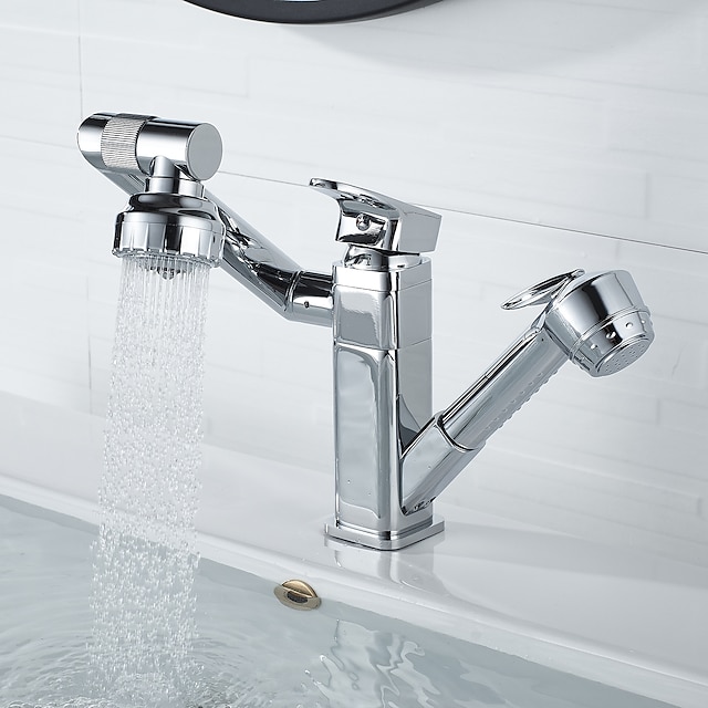  Bathroom Sink Faucet - Rotatable / Pull out Painted Finishes Centerset Single Handle Two HolesBath Taps