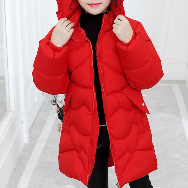 Baby & Kids Girls Clothing | Kids Girls Down Long Sleeve Black Red Plain Ruffle Winter Adorable Sport 3-8 Years / School / Cute 