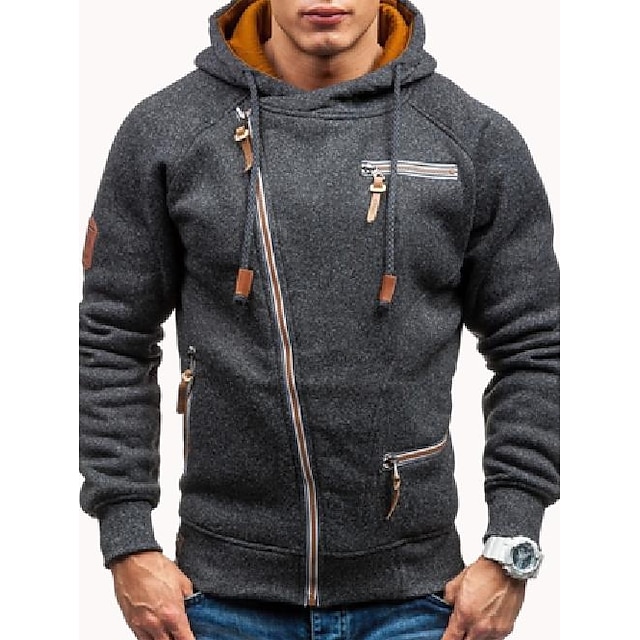 Mens Clothing Mens Hoodies & Sweatshirts | mens fashion zipper decoration hoodies drawstring long sleeve casual sweatshirts - FM