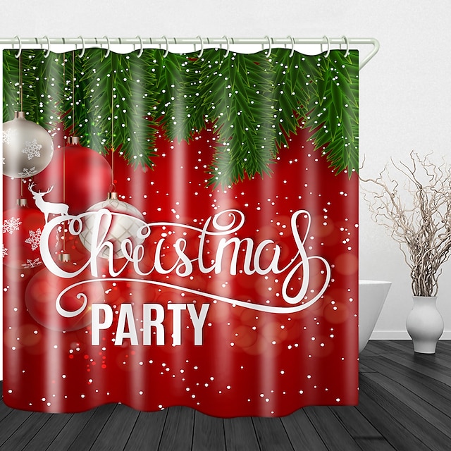 Christmas Ball Snowflake Gray Wood Plank Waterproof Polyester Shower Curtain Set