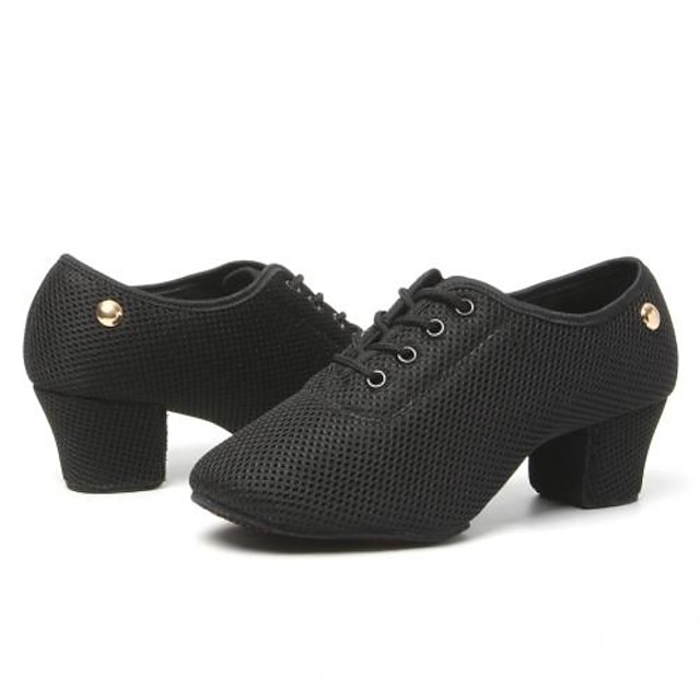  Femme Chaussures Latines Baskets de Danse Chaussures Modernes Entraîner des chaussures de danse Utilisation Soirée Entraînement Rubans Oxford Talon épais Lacet Adulte Chameau Noir