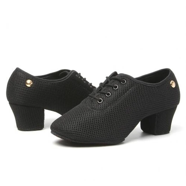 Women's Breathable Mesh Jazz Dance Shoes with Lace-Up Design and Comfortable Heeled Sole for Ballroom and Practice Sessions 12