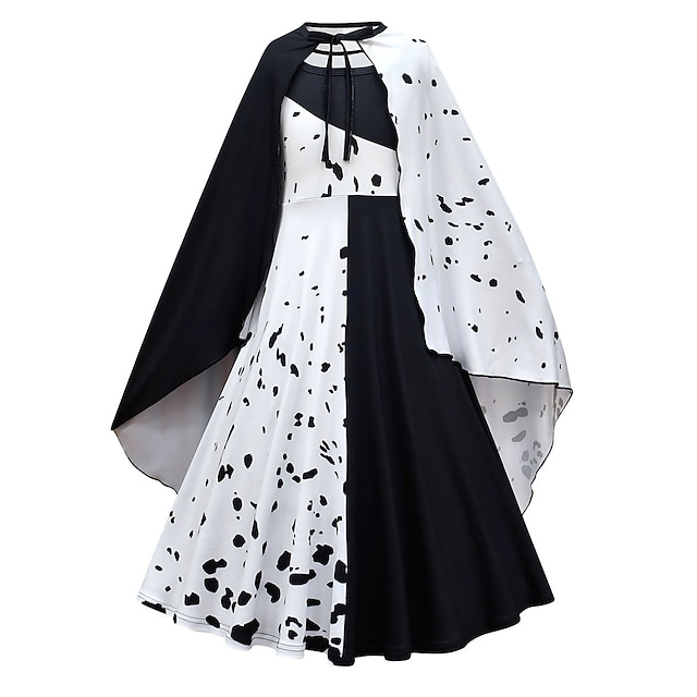  One Hundred and One Dalmatians Princess Dress Cosplay Costume Party Costume Girls' Movie Cosplay Cosplay Costume Party White Halloween Masquerade Dress Cloak