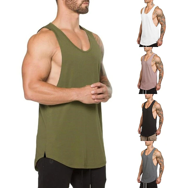 Men's Running Tank Top Workout Tank Sleeveless Vest / Gilet Summer Cotton Breathable Quick Dry Yoga Fitness Running Sportswear Activewear Black White Green 18