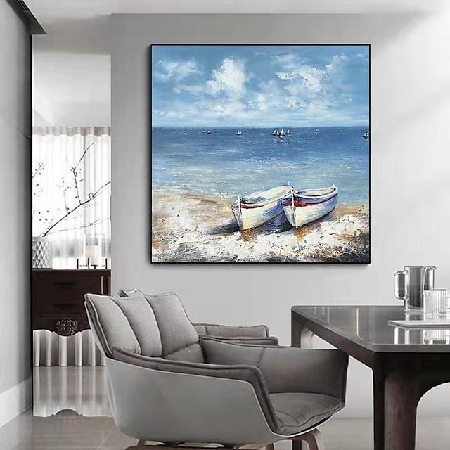  Peinture à l'huile faite à la main toile art mural décoration paysage marin abstrait peinture bateaux sur la plage pour la décoration intérieure roulé sans cadre peinture non étirée