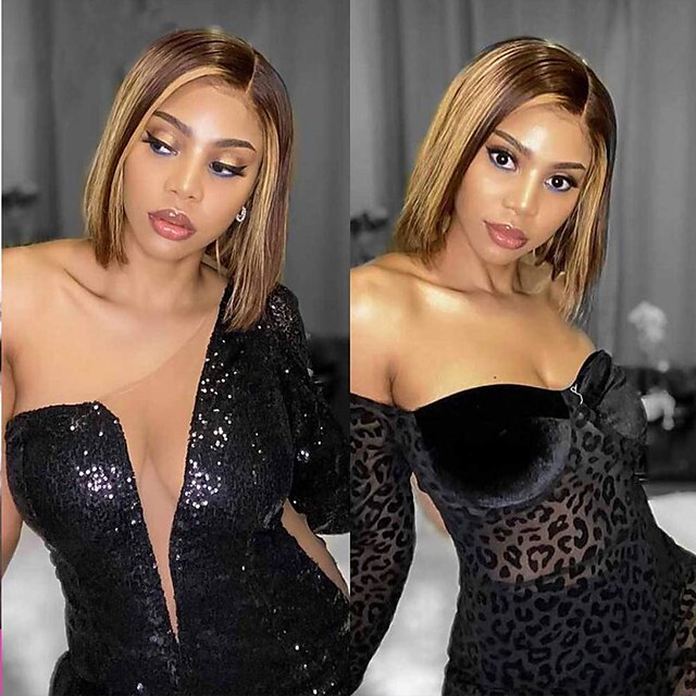 

Remy Human Hair T-part Lace Wig 13X4X1 Closure Wig Bob Style Brazilian Hair Burmese Hair Straight Orange Wig 150% Density Lace Women Comfortable 100% Virgin With Bleached Knots Women's Short Medium