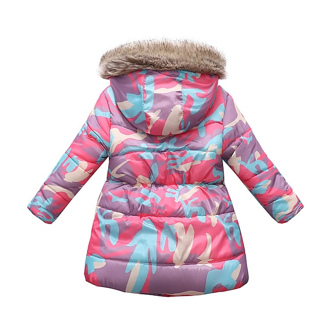 Baby & Kids Girls Clothing | Kids Girls Down Coat Long Sleeve Black Purple Pink Butterfly Fox Fur Collar Fall Winter Active Stre