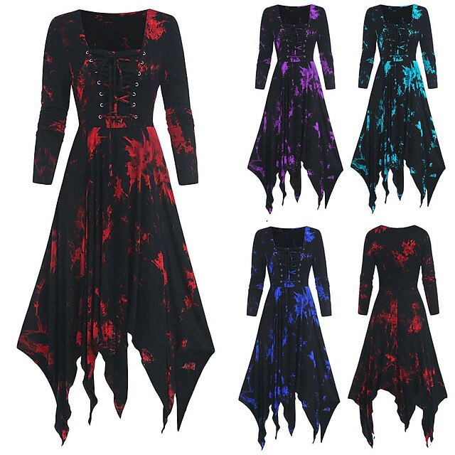 Retro Vintage Punk & Gothic Medieval Dress A-Line Dress Goth Girl Fancy Dress Women's Halloween Carnival Masquerade Daily Wear Festival Adults' Dress Spring Fall2