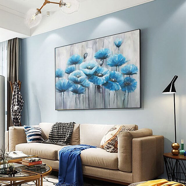 Home & Garden Wall Art | Oil Painting Handmade Hand Painted Wall Art Modern Abstract Blue Flower Home Decoration Decor Rolled Ca