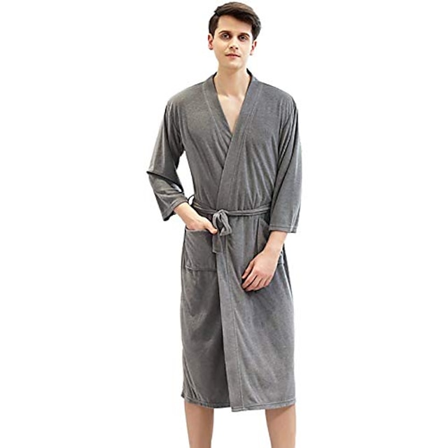 Men's Pajamas Robe Bathrobe Sleepwear Pure Color Kimono Robes Bed Spa ...