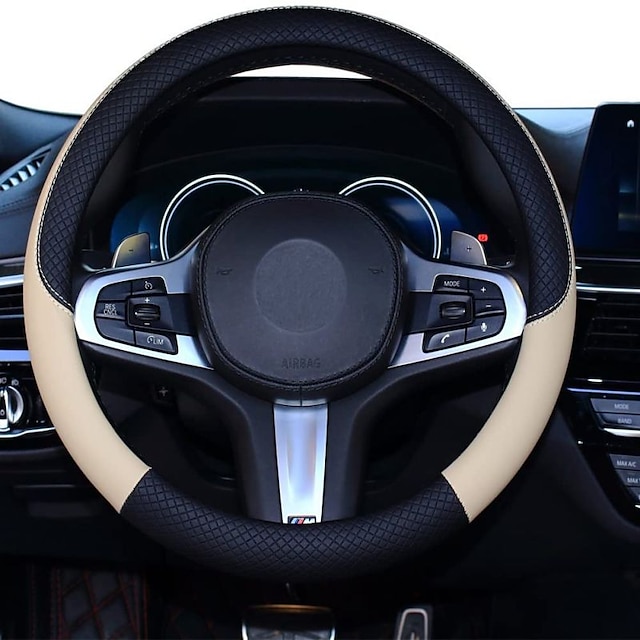  tampa do volante do carro em couro universal de 15 polegadas com ajuste anti-derrapante&amp; livre de odores