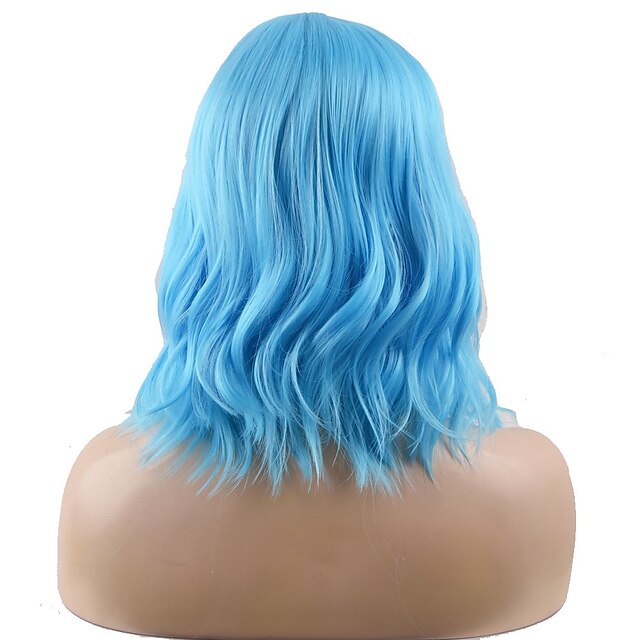 Beauty & Hair Wigs & Hair Pieces | Blue Wigs for Women Synthetic Wig Curly Water Wave Neat Bang Wig Short Ombre Blue Synthetic H