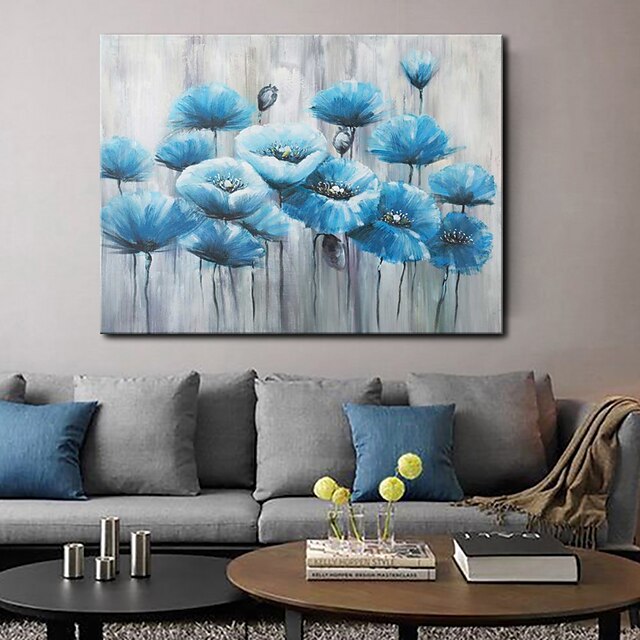 Home & Garden Wall Art | Oil Painting Handmade Hand Painted Wall Art Modern Abstract Blue Flower Home Decoration Decor Rolled Ca