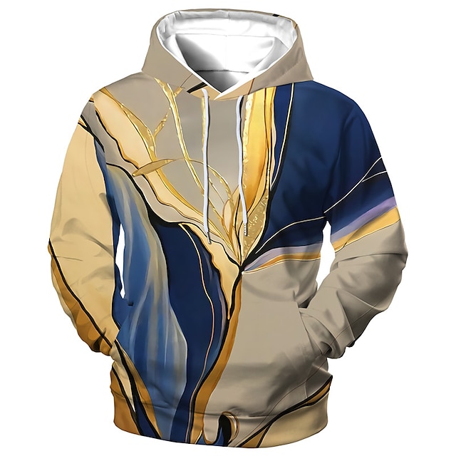  Herre Abstrakt Grafiske trykk Hattetrøje Hettegensere Genser Designer Fritid Langermet Med hette Daglig Sport Navyblå Trykt mønster Vår & Vinter Designer