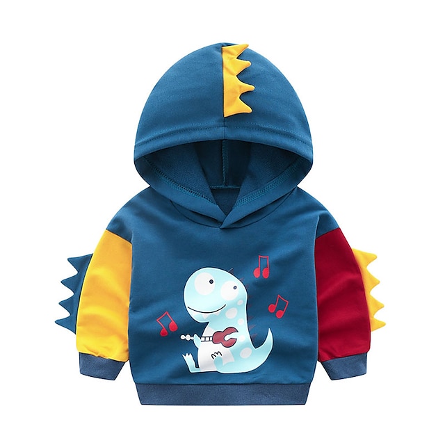 Baby & Kids Boys Clothing | Toddler Boys Hoodie Long Sleeve Blue Red Cartoon Dinosaur Patchwork Cotton Indoor Outdoor Cool Daily