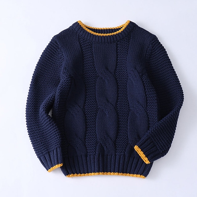  Kids Boys' Sweater Long Sleeve Brown Navy Blue Solid Color Ruched Indoor Outdoor Cool Daily 3-10 Years