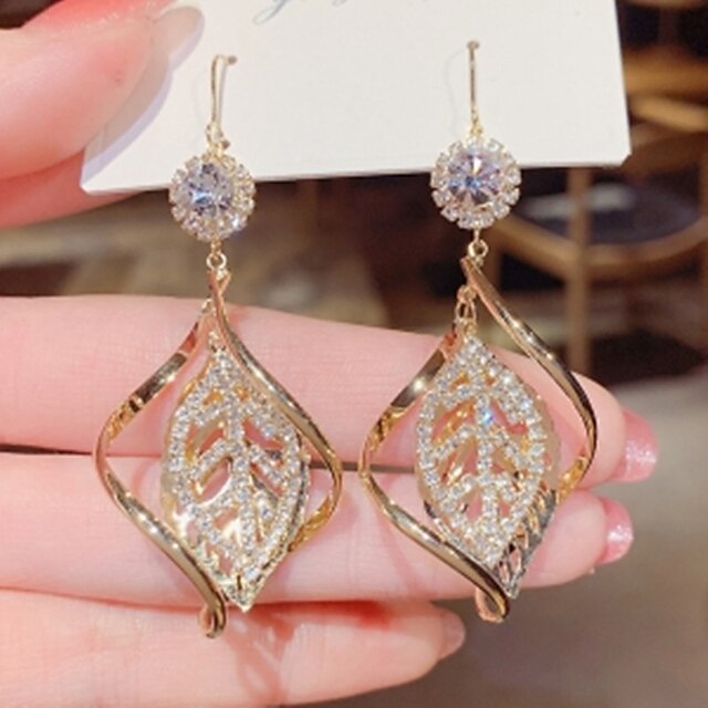 Shoes & Bags Fashion Accessories | Womens Earrings Geometrical Leaf Statement Korean Earrings Jewelry Light Gold For Party Weddi