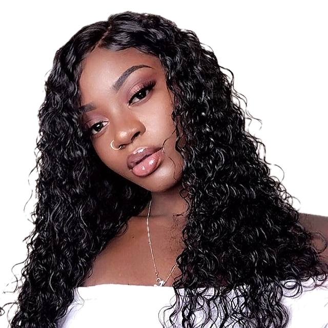 

Human Hair Lace Front Wig Free Part Style Brazilian Hair Deep Wave Black Wig 130% Density Classic Women Fashion Women's Short Long Medium Length Human Hair Lace Wig
