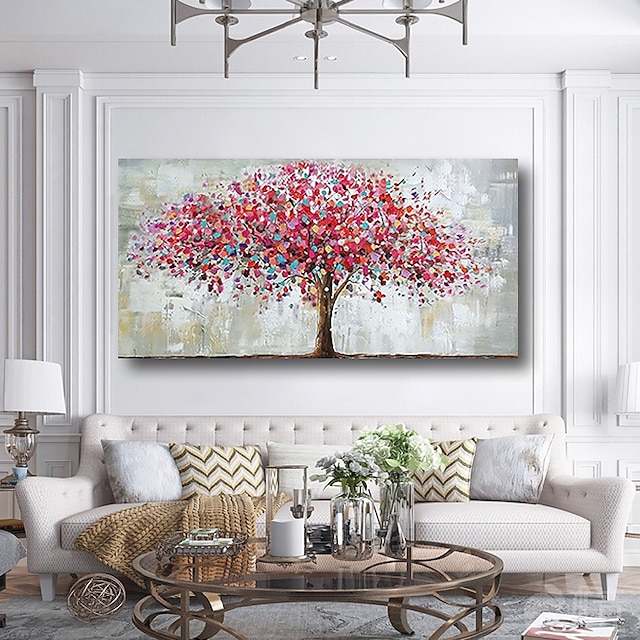  pittura a olio fatta a mano dipinta a mano arte della parete moderna fiori fiore rosa alberi decorazione della casa cornice allungata pronta da appendere