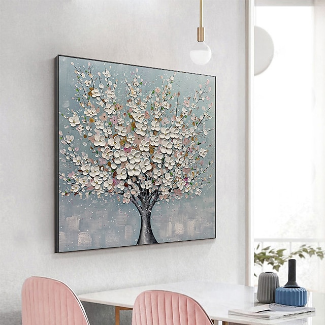 Home & Garden Wall Art | Handmade Oil Painting Canvas Wall Art Decoration Palette Knife Painting Colorful Cherry Blossoms for Ho