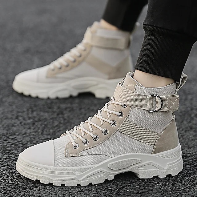 Men's Boots Comfort Shoes Work Boots Height Increasing Shoes Vintage Casual Outdoor Daily Walking Shoes Canvas Booties / Ankle Boots Beige Gray Black Spring Fall Winter