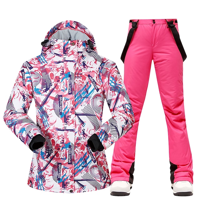 MUTUSNOW Women's Ski Jacket with Bib Pants Ski Suit Outdoor Winter ...