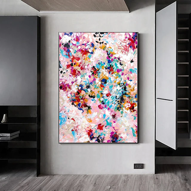 Manual Handmade Oil Painting Hand Painted Vertical Panoramic Abstract Floral / Botanical Modern Realism Rolled Canvas (No Frame) 15