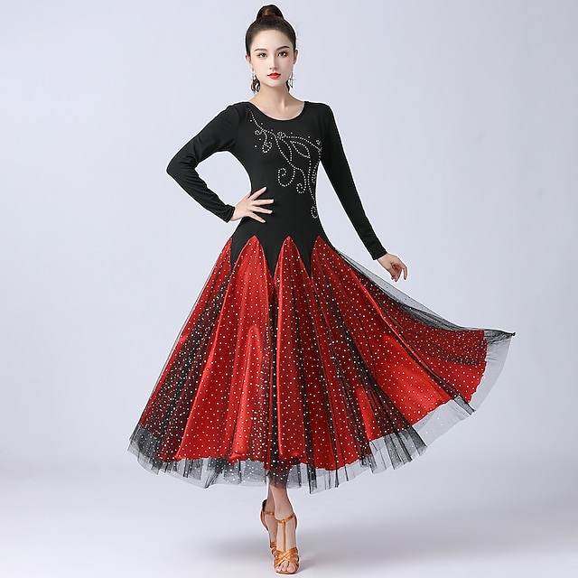 Ballroom Dance Dress Sequins Women's Performance Daily Wear Long Sleeve ...