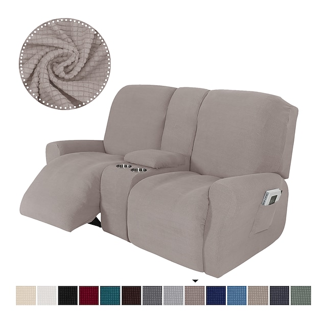 Assento de amor reclinável elástico com capa de sofá reclinável de console médio com bolso lateral (3 capa de apoio de braço, 3 encosto, 2 capa de assento)