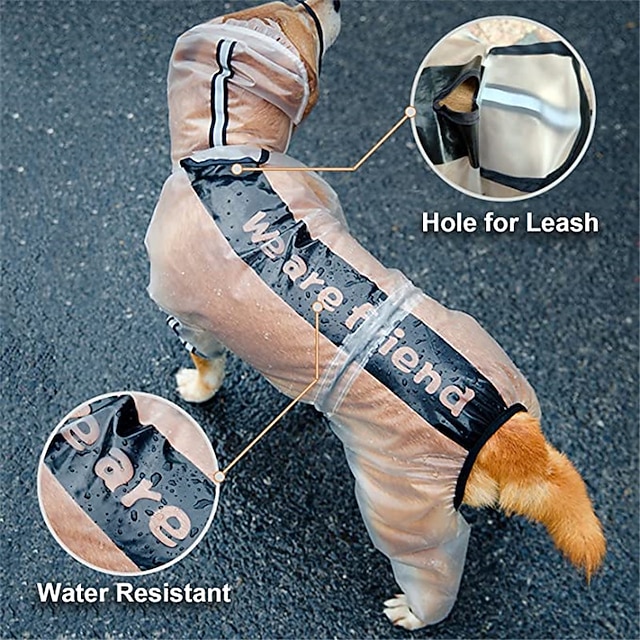 Dog Raincoat Dog Hooded Slicker Poncho 4 Legs Dog Rain Jacket with Reflective Stripe Transparent
